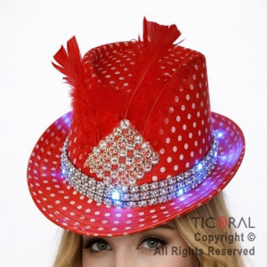 SOMBRERO GUAPO ROJO CON LUNARES BLANCOS DECO PLATEADO CON LUZ x 1